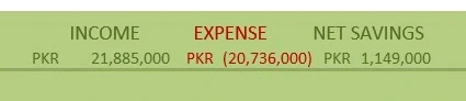 Close-up of the FiberMax dashboard headline figures for income, expenses and net savings