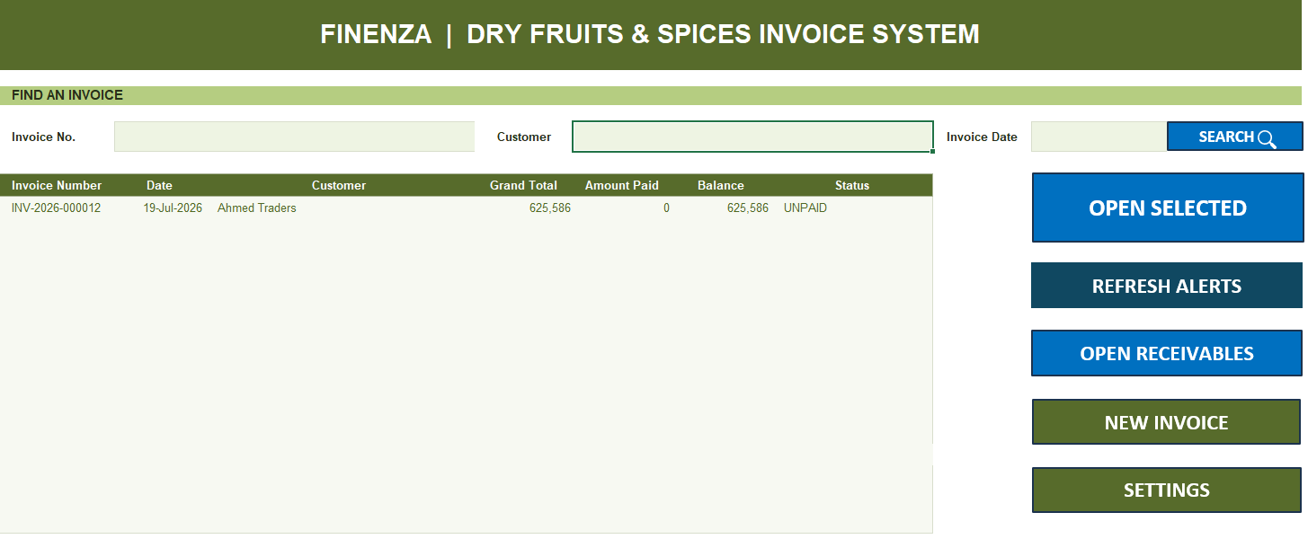 Invoice search and matching results